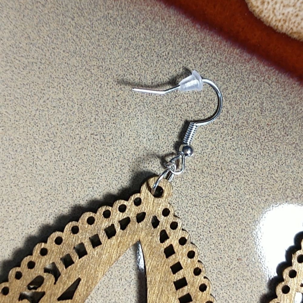 Tan Laser Cut Wood Boho Earrings! - Picture 3 of 3